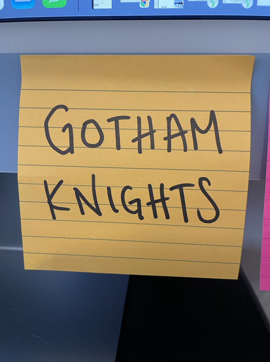 It started with a Post-It on my computer that I’ve looked at pretty much every day for the last two years. And now it’s something. And I could not be more excited. THANK YOU to @ChadFiveash &amp; @JStoteraux for being incredible partners-in-crime. #GothamKnights /1