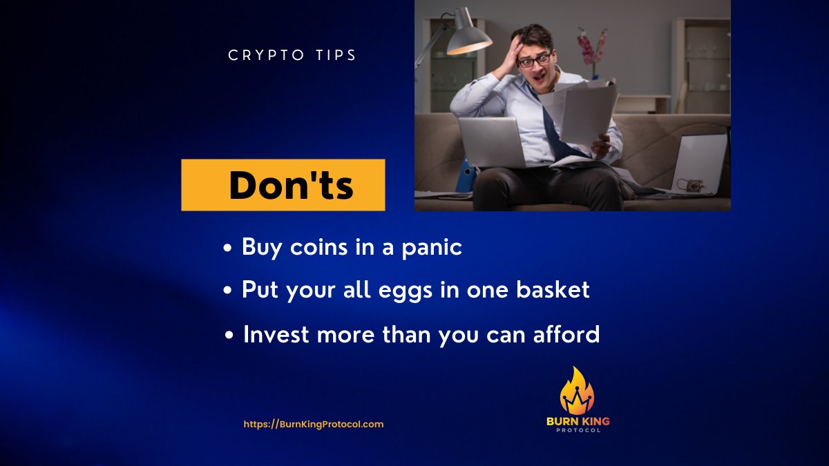 BKPtoken's tweet photo. Crypto Tips:
Don'ts
Buy coins in a panic.
Put your all eggs in one basket.
Invest more than you can afford.
Burn King Protocol (BKP) Security Token for Everyone .
Click this link and learn more https://t.co/9Ji4JmsqnV
#burnkingprotocol #token #blockchain https://t.co/z2hHqWNwBX