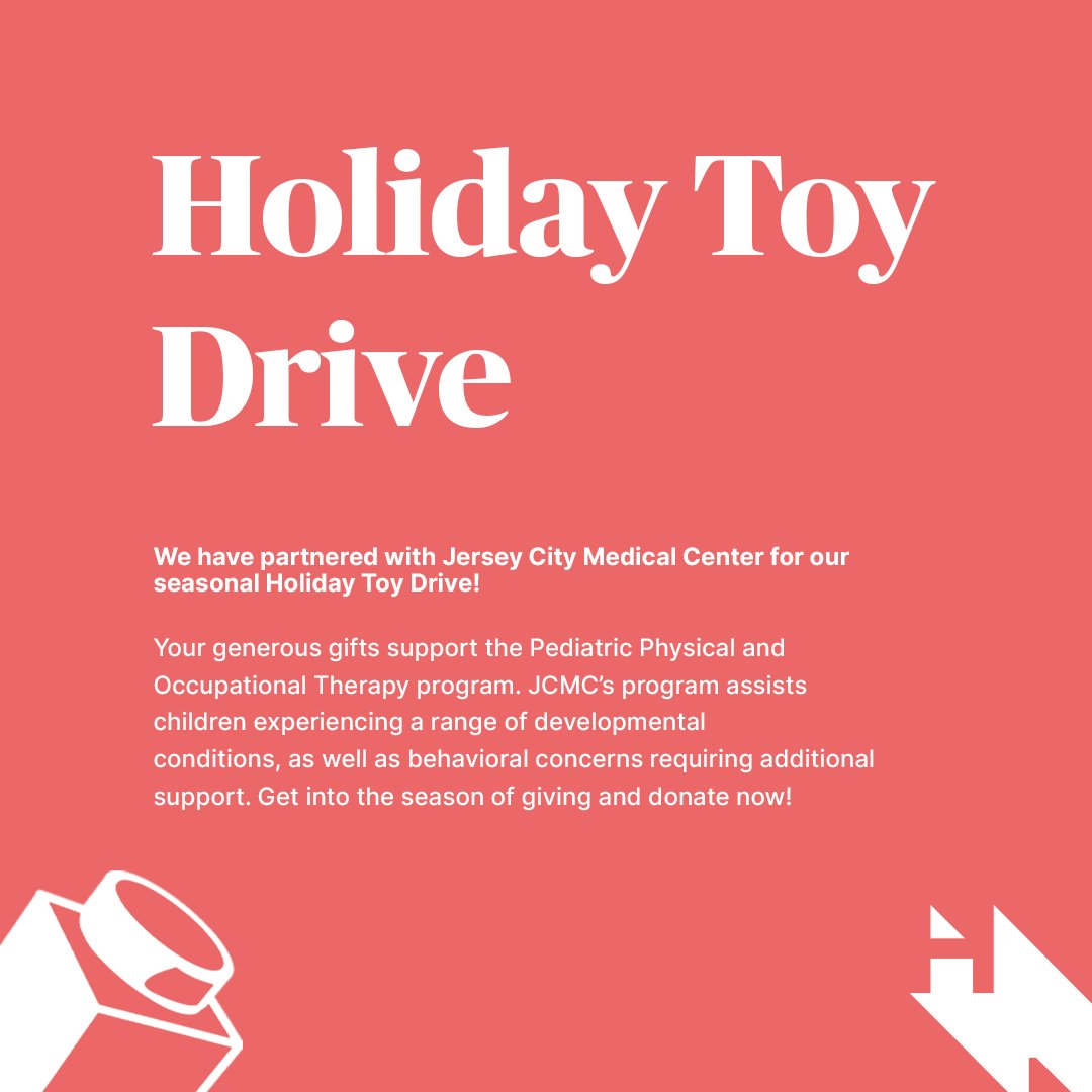 For our holiday toy drive this year, we’re working with <a href="/jcmedcenter/">Jersey City Medical Center</a> to support the Pediatric Physical and Occupational Therapy program. See the wishlist and donate here: amzn.to/3pVzLfZ