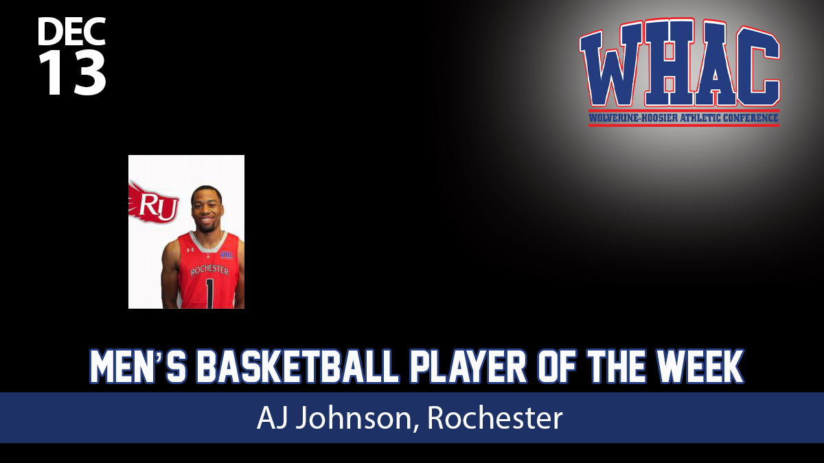 WHACAthletics's tweet photo. Rochester's Johnson named Men's Basketball Player of the Week
 - https://t.co/gSxhCR5kHC https://t.co/FwlGb8XORM