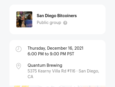 DigitalCurrLA's tweet photo. San Diego Bitcoiners - Meetup at Quantum Brewing
Thurs, Dec. 16, 2021, 6 pm - 9 pm
Quantum Brewing, Kearny Mesa
https://t.co/XmD4K9AA0v
"This event is sponsored by @choicebyKT. Beers on them!"
@SDBitcoiners @ocbtcn
#Bitcoin #BTC #SDBitcoiners #SanDiego #OCBTCN #QuantumBrewing https://t.co/Z7mfQHvW1E