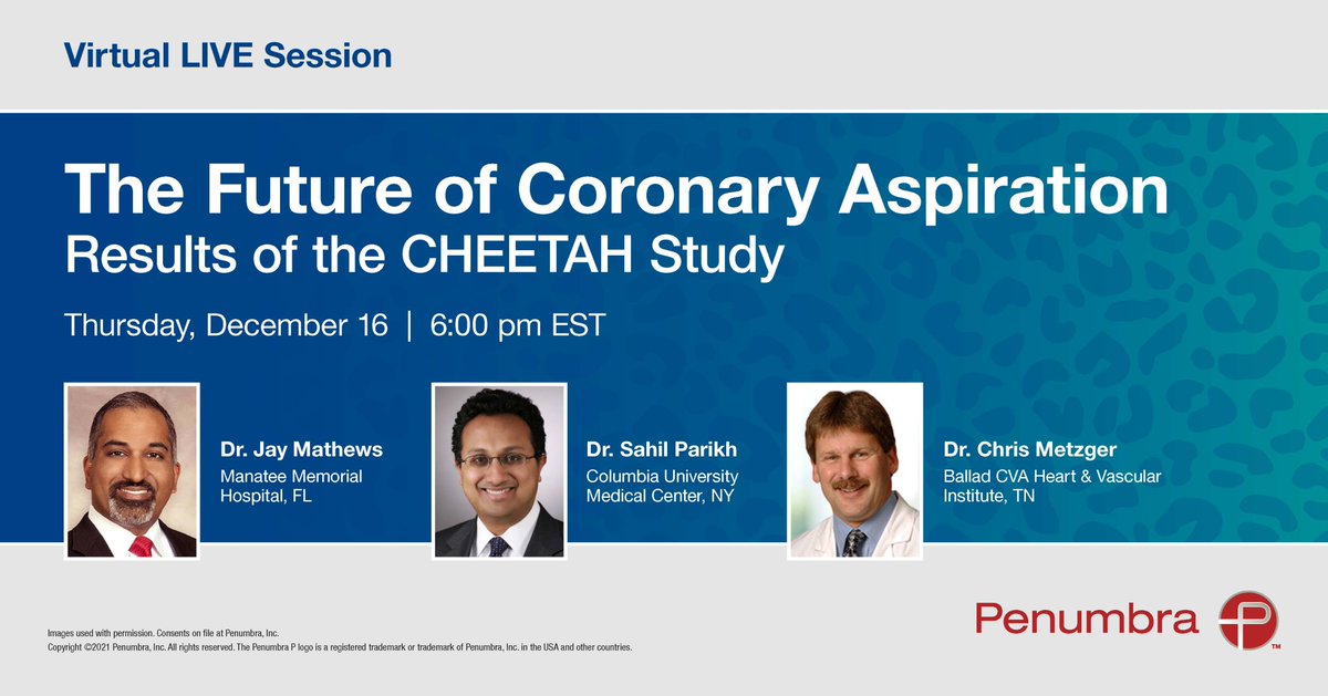 PenVascular's tweet photo. US HCPs: Curious about #SustainedPowerAspiration? Join us Thursday evening for a discussion on the future of coronary aspiration and the results of the #CHEETAHStudy. https://t.co/Gud3JXtpUu https://t.co/iswYimTyCc