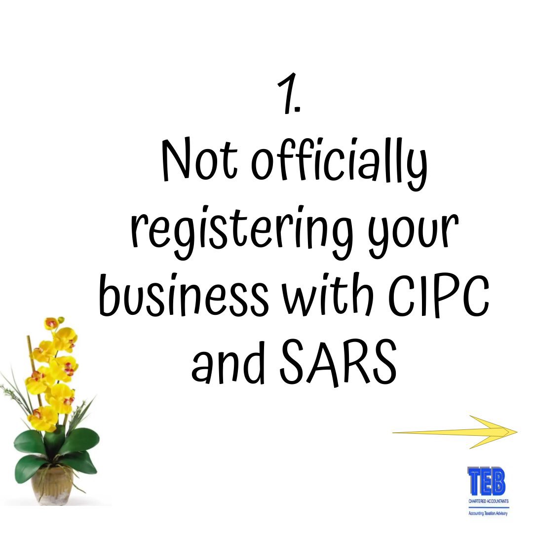 Teb_Accountants's tweet photo. These are some of the key administrative elements can hinder your growth:
1. Not registering your business with CIPC and SARS
2. Not opening a business bank account
3. Not separating business and personal transactions
4. Not keeping accurate records 

#HaveFaith | Thembi Seete https://t.co/rKoow7jFrU