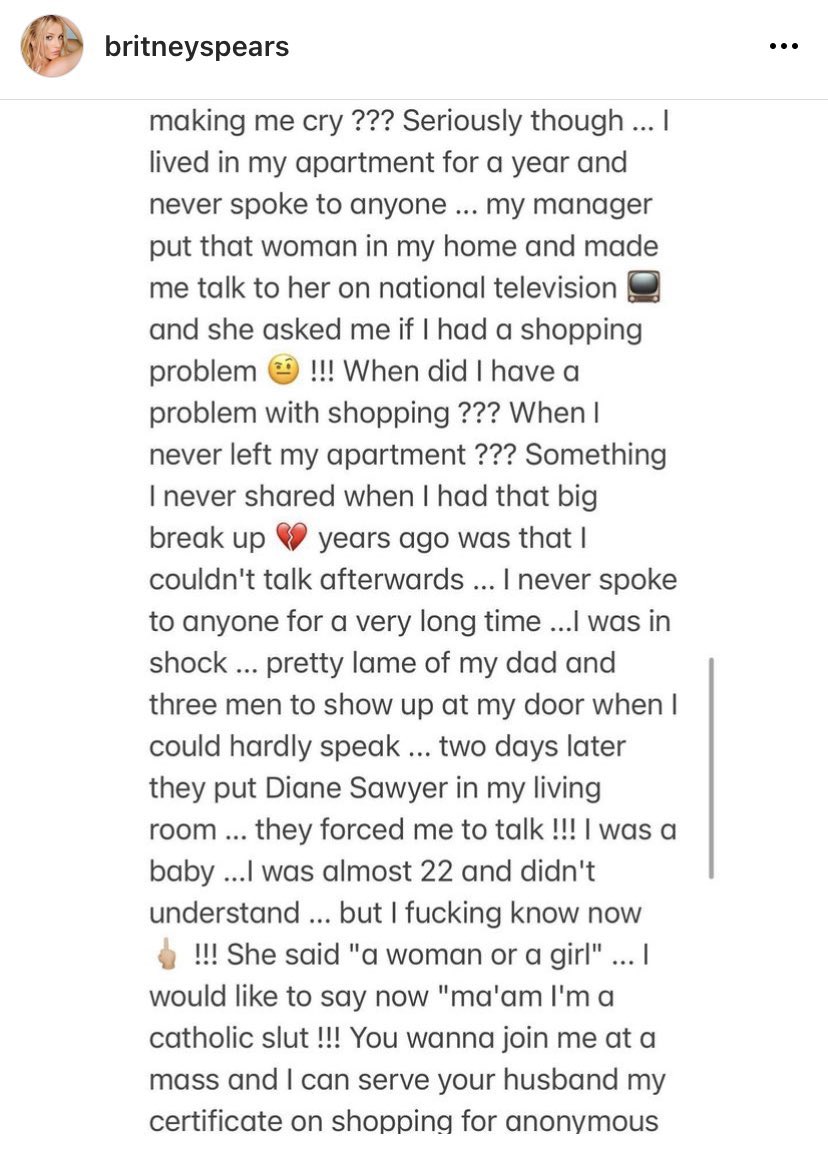 BritneyTheStan's tweet photo. Oh Britney absolutely DESPISES that old crusty woman  Diane Sawyer 😭

“My manager put that woman in my home and made me talk to her on national television.” #FreeBritney https://t.co/OXilFUfjy4