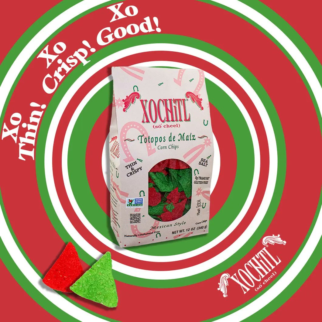XochitlChips's tweet photo. Xo Thin. Xo Crisp.Xo Festive. Xochitl. Hurry up while supplies last on our 12 oz Christmas chips on sale for 15% off online at https://t.co/JiUkaSQtTd #christmas #chipsandsalsa #chips #salsa #cornchips #xochitl #christmaschips #nachos #salsas https://t.co/5LussHyWPa