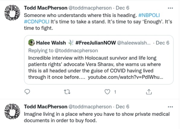 MaxKingsleyEh's tweet photo. @JohnKleinRegina @toddmacpherson Is Toad 🐸 horny for #Omicron virus?
I looked at his tweets while he blathers on with misinfo.
Todd stupidly compares #MaskMandates to #Holocaust + calls @Gov_NB, #Nazis. FYI: NB govt do bare minimum protecting #PublicHealth. #Vax #mandate isn't an inconvenience.
#nbpoli #cdnpoli https://t.co/iSw4wbIzrn