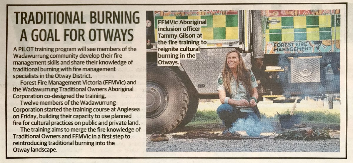 Great to see this pilot training program making media headlines. Thanks for the writeup @geelongaddy. #culturalburning #FFMVic #Wadawurrung #Otways