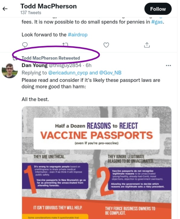 MaxKingsleyEh's tweet photo. @JohnKleinRegina @toddmacpherson Is Toad 🐸 horny for #Omicron virus?
I looked at his tweets while he blathers on with misinfo.
Todd stupidly compares #MaskMandates to #Holocaust + calls @Gov_NB, #Nazis. FYI: NB govt do bare minimum protecting #PublicHealth. #Vax #mandate isn't an inconvenience.
#nbpoli #cdnpoli https://t.co/iSw4wbIzrn