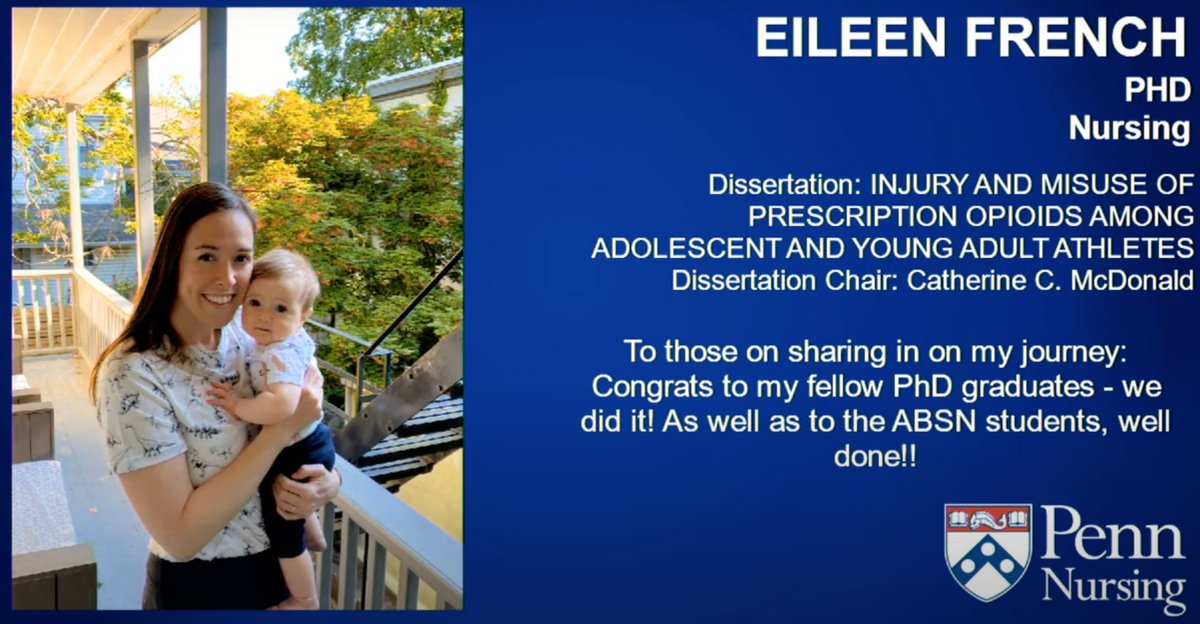 UPenn Hillman Scholars (@hillmanupenn) on Twitter photo Congratulations to UPenn Hillman Scholar alumna, Dr. Eileen French! She was recognized at commencement this morning for obtaining her PhD!
<a href="/PeachRegan/">Eileen Peach French, RN, PhD</a> <a href="/PennNursing/">Penn Nursing</a> <a href="/HillmanFDN/">Hillman Scholars in Nursing Innovation</a>
#NursingInnovation #NursingScience Congratulations to UPenn Hillman Scholar alumna, Dr. Eileen French! She was recognized at commencement this morning for obtaining her PhD!
<a href="/PeachRegan/">Eileen Peach French, RN, PhD</a> <a href="/PennNursing/">Penn Nursing</a> <a href="/HillmanFDN/">Hillman Scholars in Nursing Innovation</a>
#NursingInnovation #NursingScience