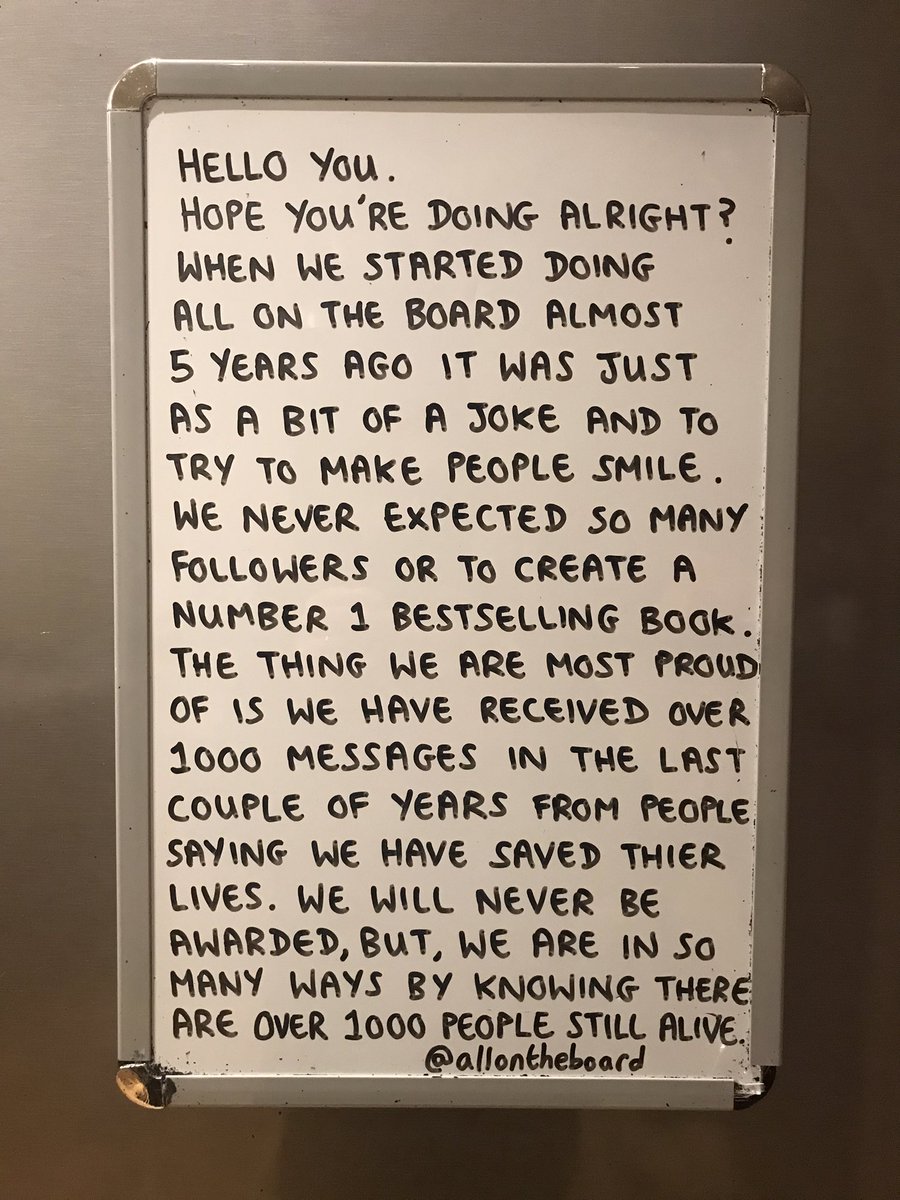 allontheboard's tweet photo. In the past couple of years we have received over 1000 messages from people saying that we have saved their lives.
Sending so much love to them and their families.
Sending so much love to you as well.

Love Ian and Jeremy 
@allontheboard https://t.co/N6ObKVAXA0