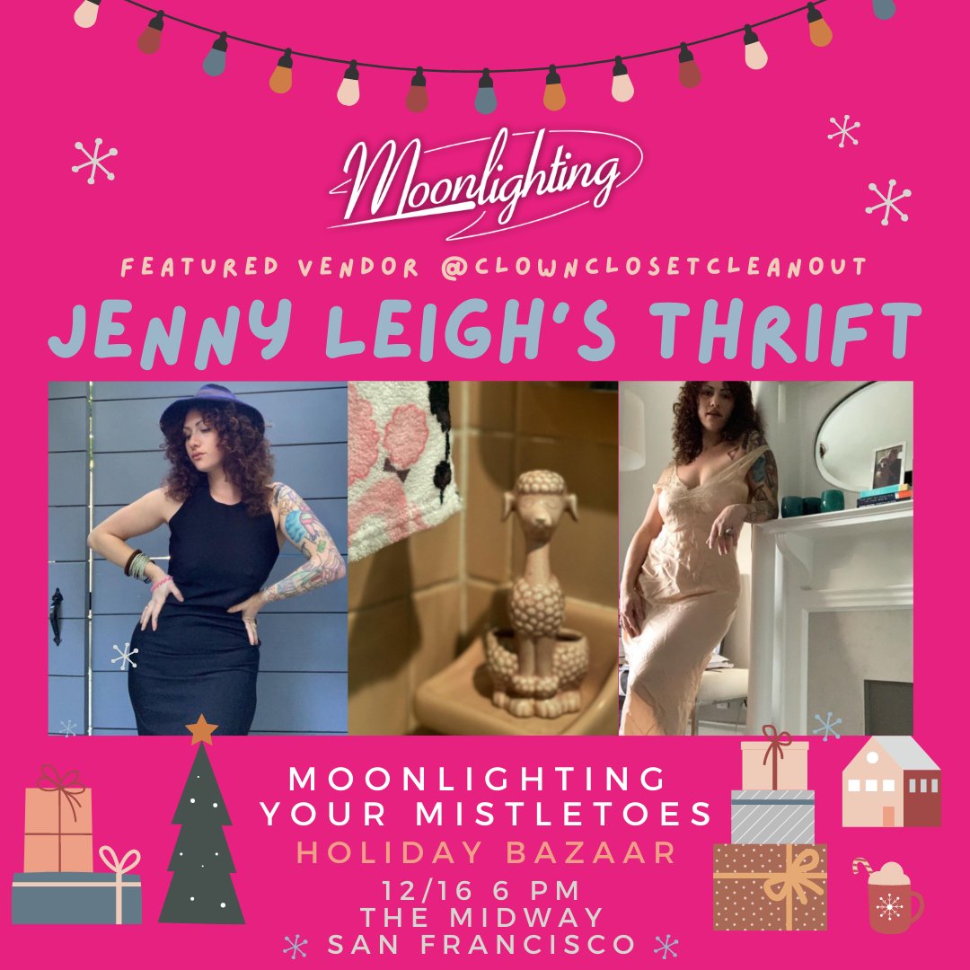This Thursday, shop small and have BIG fun at Moonlighting Your Mistletoes- the Variety Show With A Happy Ending and Holiday Bazaar @themidwaysf! Our market opens at 6 pm and PREHEAT starts at 7:30, giving you plenty of time to shop! Tickets at tixr.com/groups/midways… #sf #shopsf