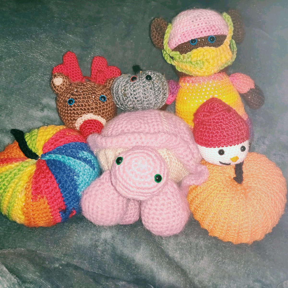 HollyCrochets's tweet photo. Little Family of crochet .... Take a look at Etsy to see more products 
 https://t.co/aYgGMEjedx

#crochet #tortoise #pumpkin #teddybear #snowman #rudolf #rednose #reindeer #christmas #bundle #homemade #smallbusiness #etsy #wool #stockingfiller https://t.co/vjWCubxfbl