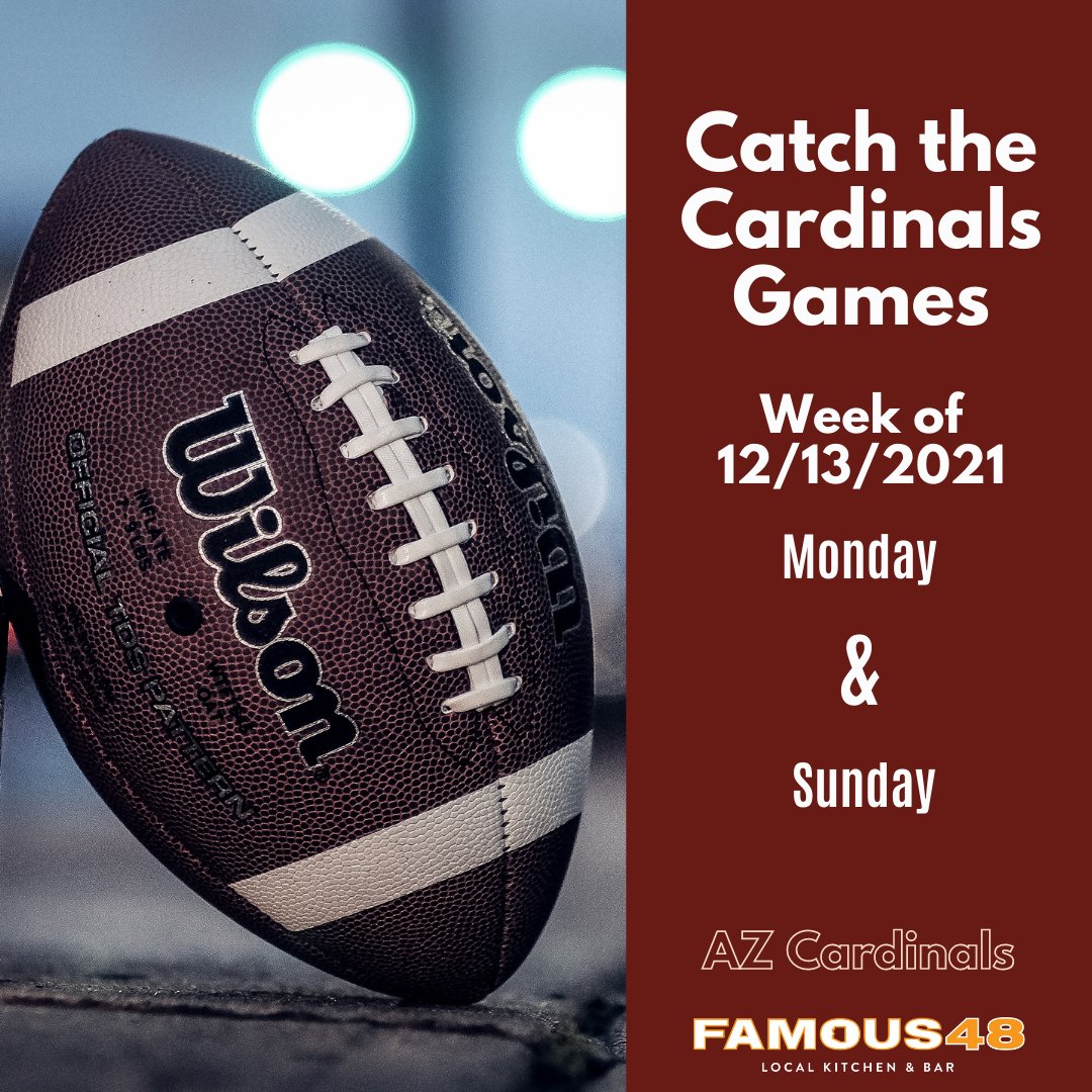 famous48az's tweet photo. Take a look at this week's sports schedules! We've got game showings for the following: Cardinals, Suns, and Coyotes.

#Famous48 #ArizonaRestaurant #Yotes #GoYotes #ArizonaCoyotes #PhoenixSuns #WeArePHX #TimeToRise #ValleyProud #CardinalsFootball #BirdGang #BeRedSeeRed https://t.co/CyfG2px15X