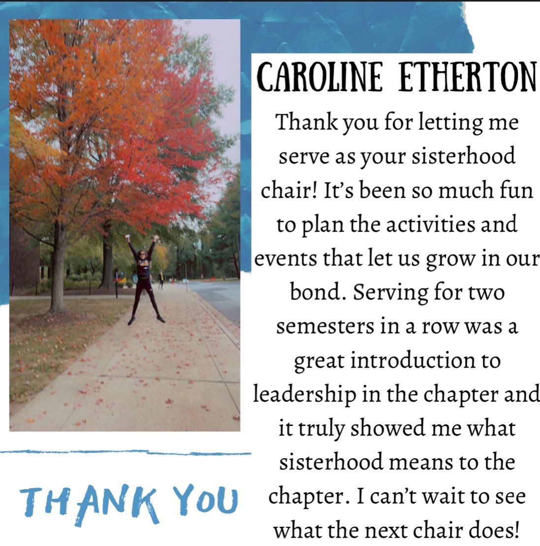 After every semester, Eta Sigma elects new appointed officers. With that being said, here are a few farewell messages from those leaving the positions! 💙 Thank you to each of you for everything you have done for this chapter!