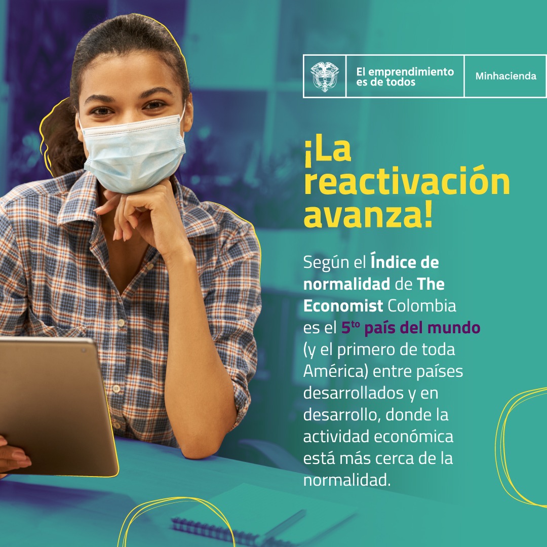 jrestrp's tweet photo. ¡Colombia es el país con el mejor índice de normalidad de América Latina y el quinto a nivel global! Así lo dice el más reciente informe de @TheEconomist que evalúa a países de todo el mundo frente a la manera cómo están retornando a la normalidad. ¡Seguimos adelante! 🇨🇴 https://t.co/dTI8Bf3mIW