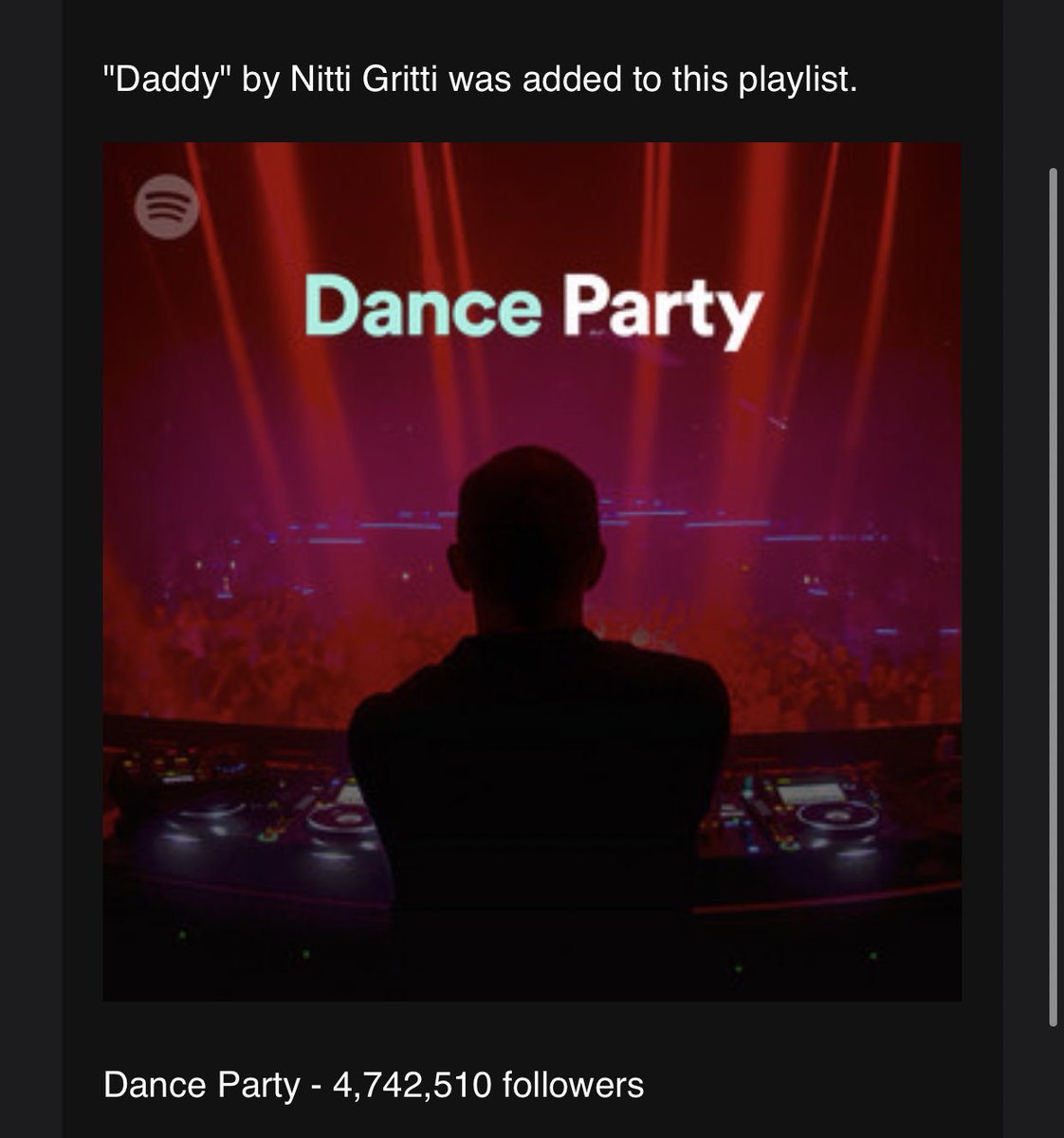 Big shoutout to <a href="/Spotify/">Spotify</a> for adding “Daddy” to Dance Party!!! Lfgggg 🔥

Playlist Link: open.spotify.com/playlist/37i9d…