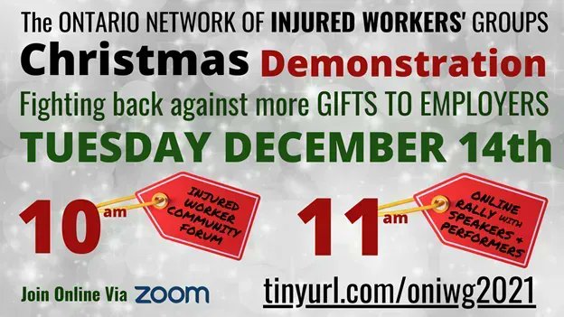 ONIWG's tweet photo. The holidays are not the most wonderful time of the year for everyone. For those forced into poverty by #WSIB and other systems of oppression, it can be a frightening and lonely time.
That's why we must come together to support each other and fight back! 
Join us tomorrow on ZOOM https://t.co/487UhKWGOW