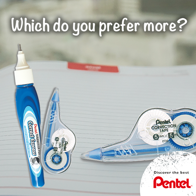 PentelSA's tweet photo. Which do you prefer? A correction pen or correction tape? Let us know in the comments below. #Pentel #Stationery #CorrectionPen #CorrectionTape https://t.co/CQgJbh2TqC