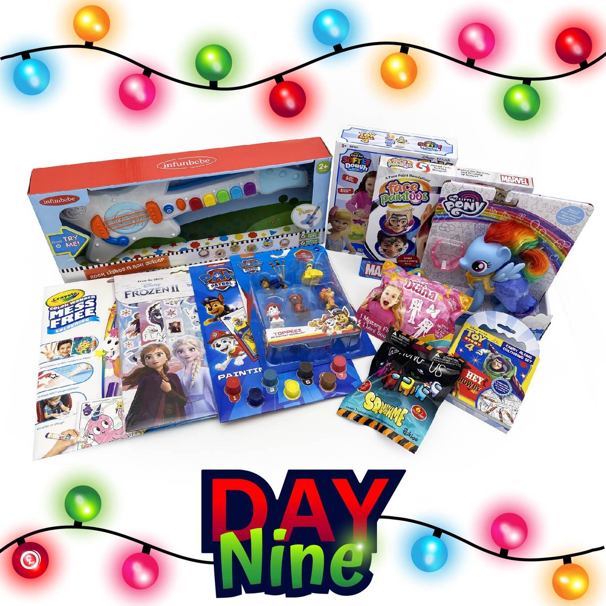 PoundToy's tweet photo. On the 9th day of Christmas PoundToy gave to me… lots of new fun toys 🎁

To win this fun bundle, all you have to do is: 

🎁 Like this post
🎁 Follow our page
🎁 Answer the question in the comment
What is the name of the Reindeer in Disney Frozen?
#Giveaway #win #Christmas https://t.co/vQ3jbgmi9Q