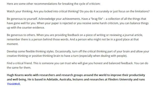 ithinkwellHugh's tweet photo. #TooCritical Be generous to others. When you're providing feedback on some writing or reviewing an article, remember there is a person behind those words. A person who might not be in a good place at that moment. Article in @timeshighered https://t.co/YAMaL0l2jJ @DeneTimes https://t.co/UAEUnQUlAa