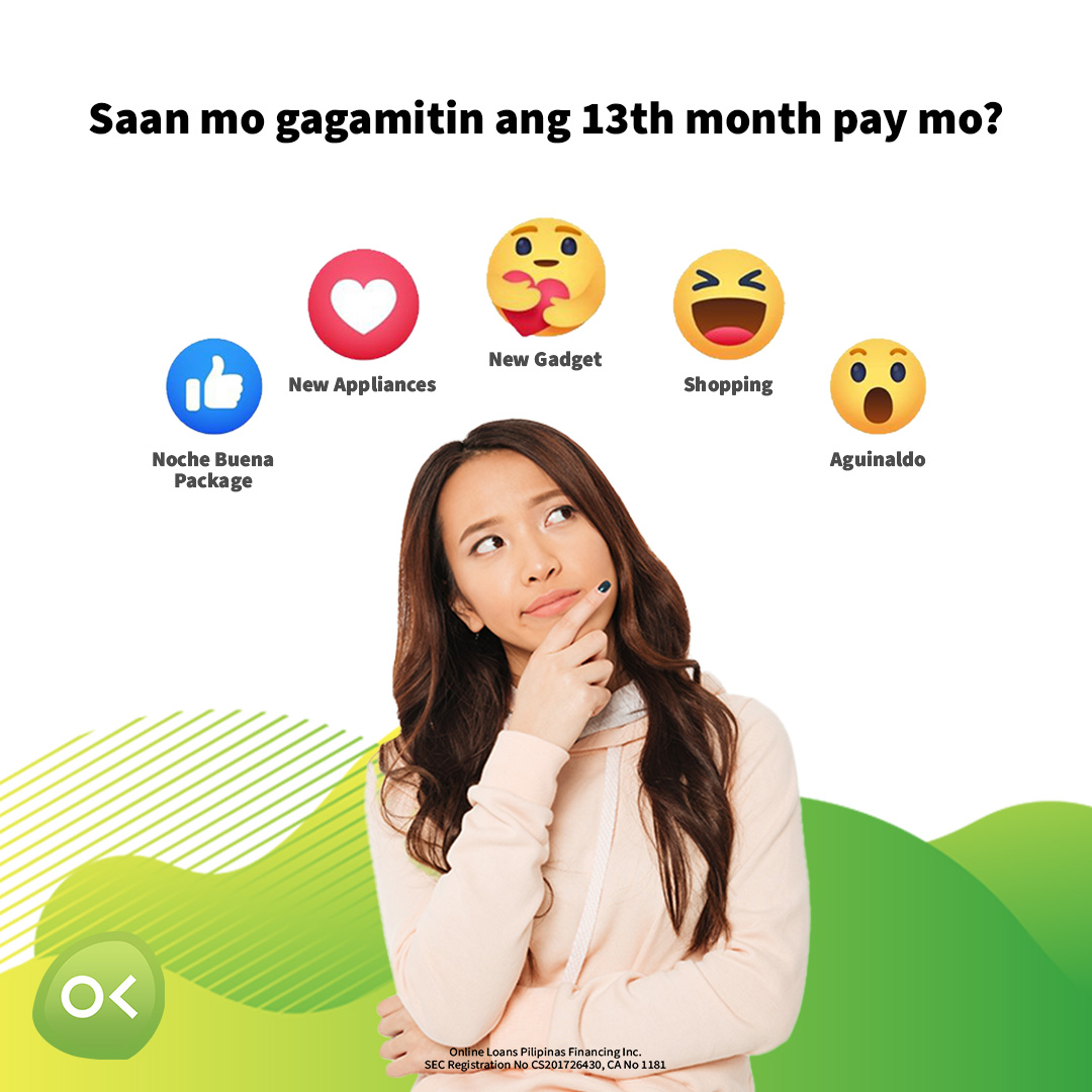 OPilipinas's tweet photo. Ngayong Holiday season,maging wais kung saan gagamitin ang 13th month pay mo👌

To apply for your first loan, download the OLP app now https://t.co/9qjYf0yZd9   
or visit https://t.co/933YVxdvIf

Online Loans Pilipinas Financing Inc.   
SEC Registration No CS201726430, CA No 1181 https://t.co/KHVR9sHgWr