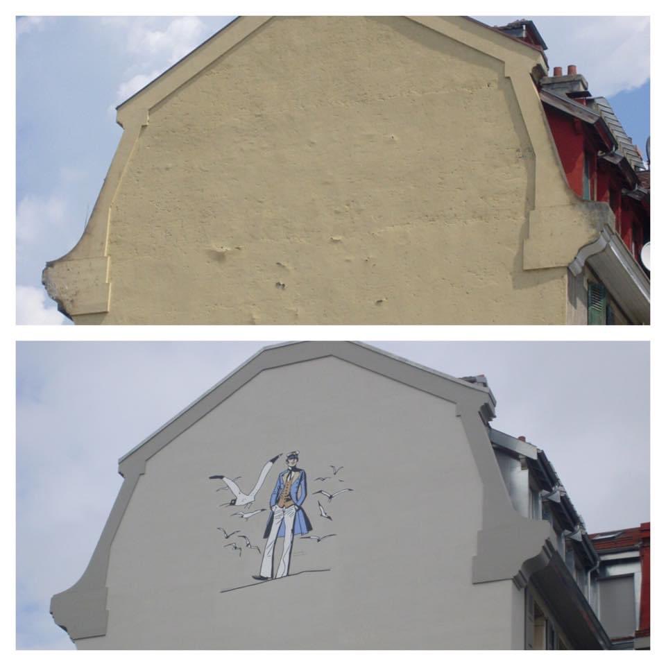 IMicello's tweet photo. Bientôt 12 ans que j ai réalisé une fresque de Corto Maltese (bien entendu avec les droits d’auteur autorisé) de presque 4 mètres sur une façade à Clarens (Montreux Suisse)! Une belle réalisation! #cortomaltese #montreux #micello #ivanmicello https://t.co/aKqRqoQYZB