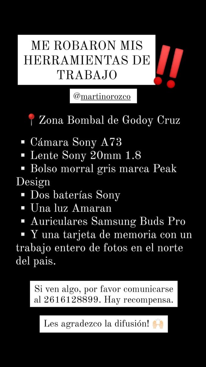 martinorozcoph's tweet image. Me robaron mis equipos de trabajo. Si alguien se entera de algo, agradezco dato.
Pago recompensa.
NO COMPREN ROBADO!
RT