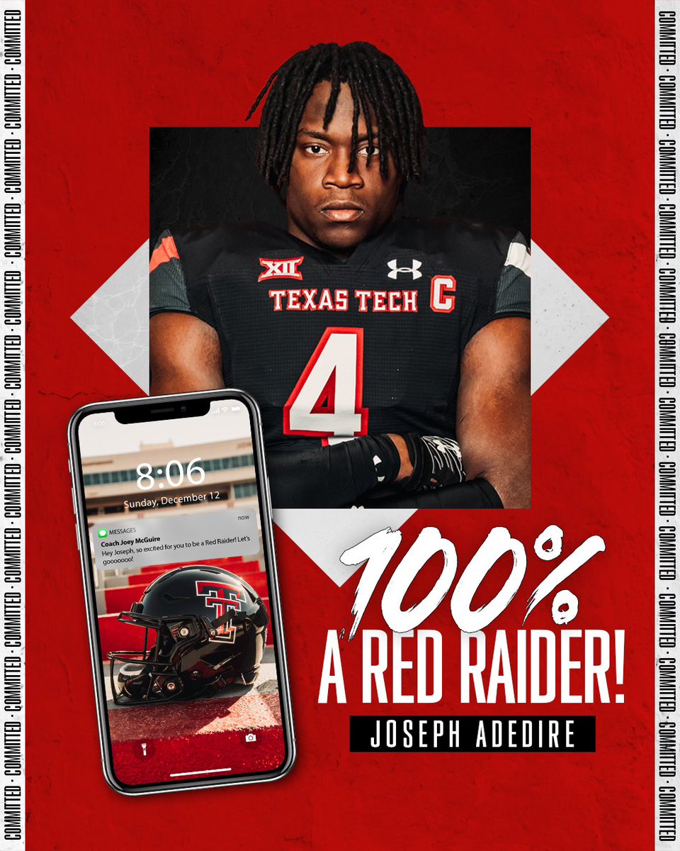 JoAdedire's tweet photo. 100% LETSSS GOOO 👆🏿🔴⚫️ #WreckEm  @JoeyMcGuireTTU @CoachZFitch @SummitFB https://t.co/KGulGUx0a1