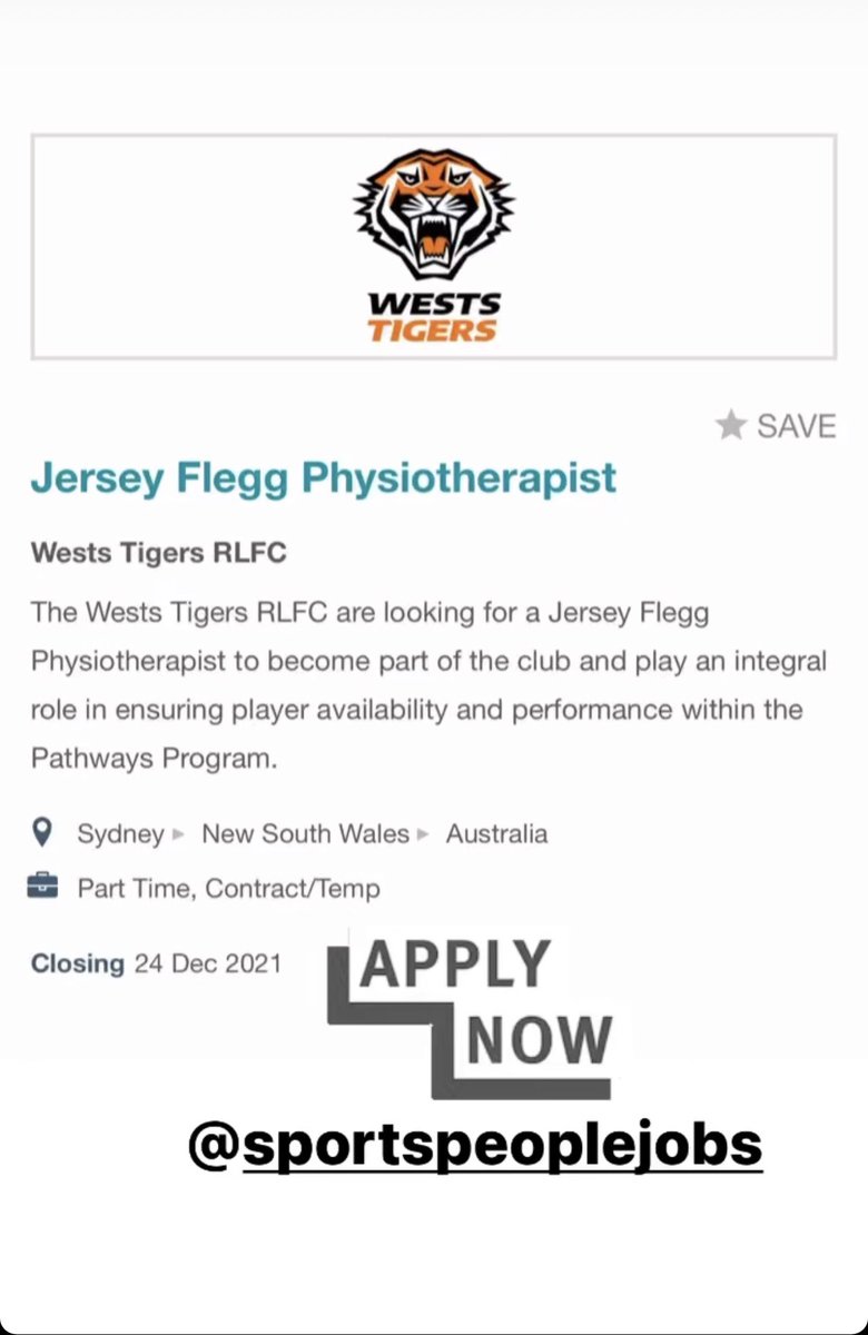Looking for a Physio to join the Wests Tigers Performance Team