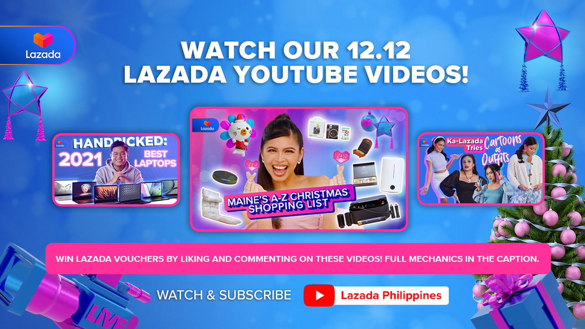 New laptop? Cute outfit? Gamit sa bahay at panregalo? We gotchu!🤗

Watch #LazadaPH1212 YouTube Originals for amazing recos! SUBSCRIBE, LIKE, and COMMENT to win vouchers!🎉

WATCH HERE:
👉 lzd.co/MaineA-ZShoppi…
👉 lzd.co/BestLaptops2021
👉 lzd.co/Ka-LazadaTries…

WATCH NOW!🤩