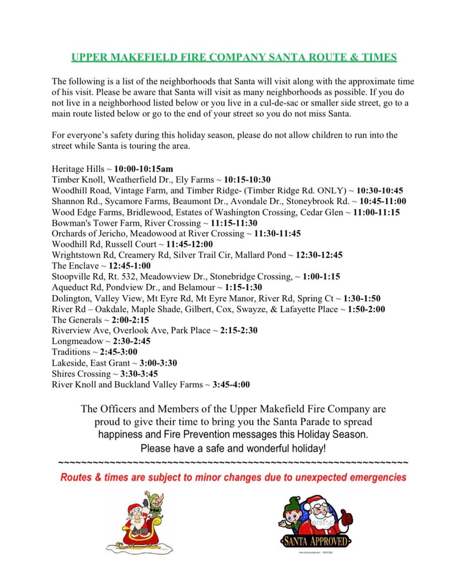 UMAKEFIRE's tweet photo. Santa Parade Schedule ... Sunday December 19th https://t.co/Du2S5pHlGs