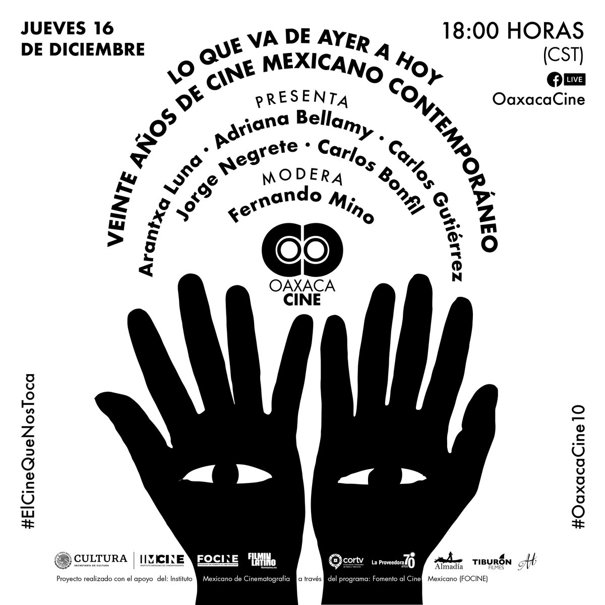 Para cerrar con una nota persistente #OaxacaCine10, reunimos a <a href="/__arancho/">Arantxa</a>, Adriana Bellamy, Carlos Gutiérrez, <a href="/jjnegretec/">Jorge Negrete</a>, <a href="/CarlosBonfil1/">Carlos Bonfil</a> y <a href="/minofernando/">Fernando Mino</a> en una conferencia magistral de cine mexicano contemporáneo

Jueves 16 de diciembre, 18:00 | #FBLive