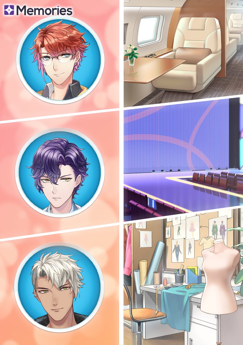 MemoriesGlobal's tweet photo. Based on their occupation on Dream! Fashion series, match the background pictures with the possible job Louis, Kei and Sean have.
Don't forget to read the #DreamEyesonYou and #DreamFashionStar series only on #MemoriesInteractive
#agategames #otome #romance #visualnovel https://t.co/MPUIV2UtvC