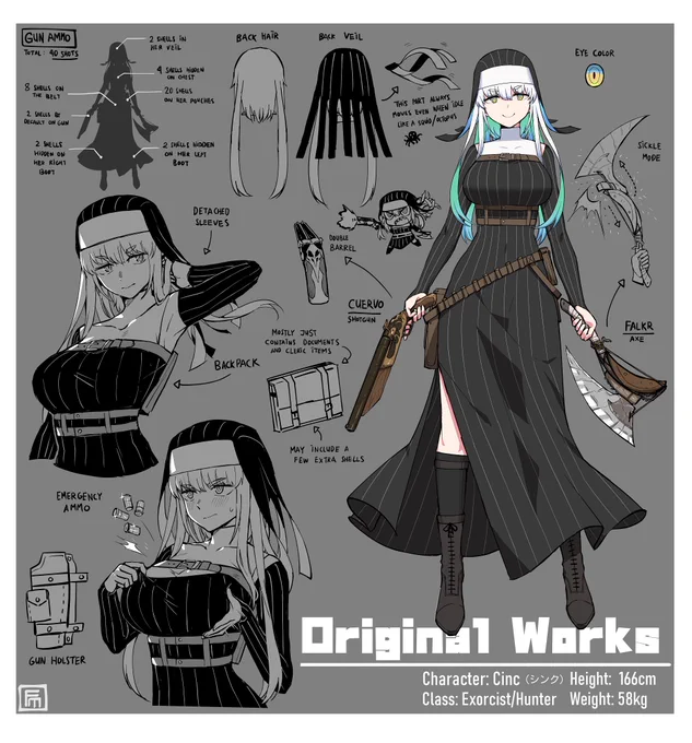 New character sheet for Cinc. Since I haven't drawn my OCs for a long while. 🪓👻🙏 