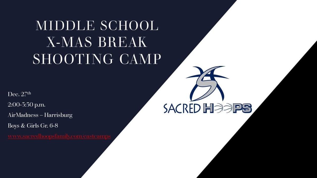Plenty of opportunities to take advantage of this winter break! Get in the gym with us to improve your skill &amp; competition levels. 🏀

Register/more information ⬇️ 

sacredhoopsfamily.com/eastcamps

#BeTheImpact #Dai1yGrowth 🔋
