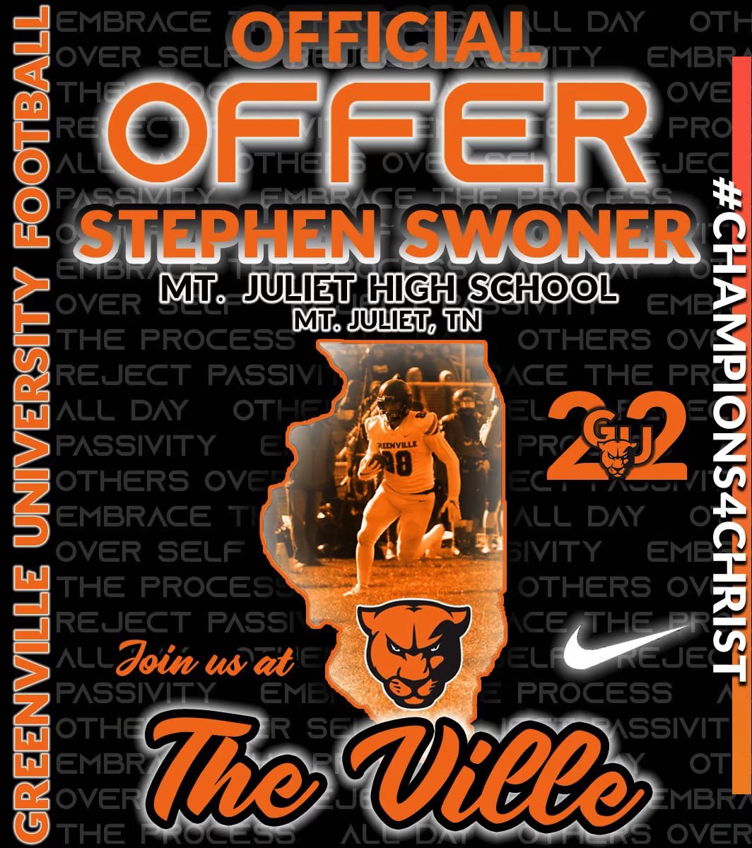 After talking with <a href="/CoachMattOgle/">Matt Ogle</a> I’m thankful to have received an offer from <a href="/EMAPFootball/">Greenville University Football</a> ‼️<a href="/MJGOLDENBEARFB/">MT. JULIET FOOTBALL</a> <a href="/CSmithScout/">Chris Smith</a> <a href="/QBC_Nashville/">QB Country Nashville</a> <a href="/QBC_Recruit/">QB Country Recruiting</a>