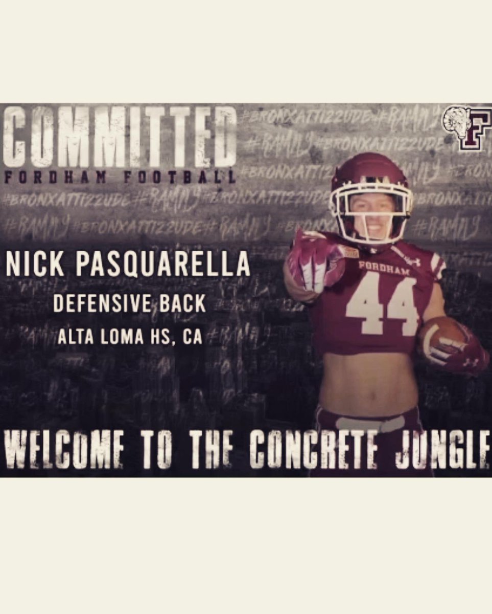 Catch me in New York City!! I’m officially committed to play football at Fordham University!! #GoRams
<a href="/ArtAsselta/">Artie Asselta</a> <a href="/Coach_Conlin/">Joe Conlin</a> <a href="/CoachLenahan/">James Lenahan</a> <a href="/FORDHAMFOOTBALL/">Fordham Football</a> #gorams