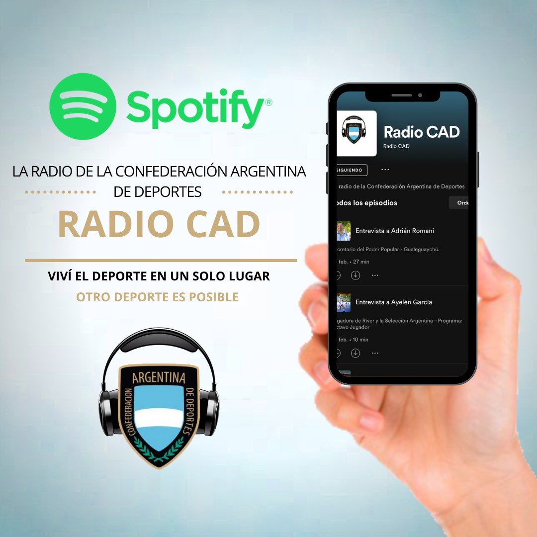 La radio de la Confederación Argentina de Deportes (<a href="/radiocadoficial/">Radio CAD 📻</a>) cuenta con un perfil en Spotify con todos los programas y entrevistas.

📲 La encontras en la aplicación como “Radio CAD”.

👉🏼 Seguinos y disfruta del deporte en un solo lugar