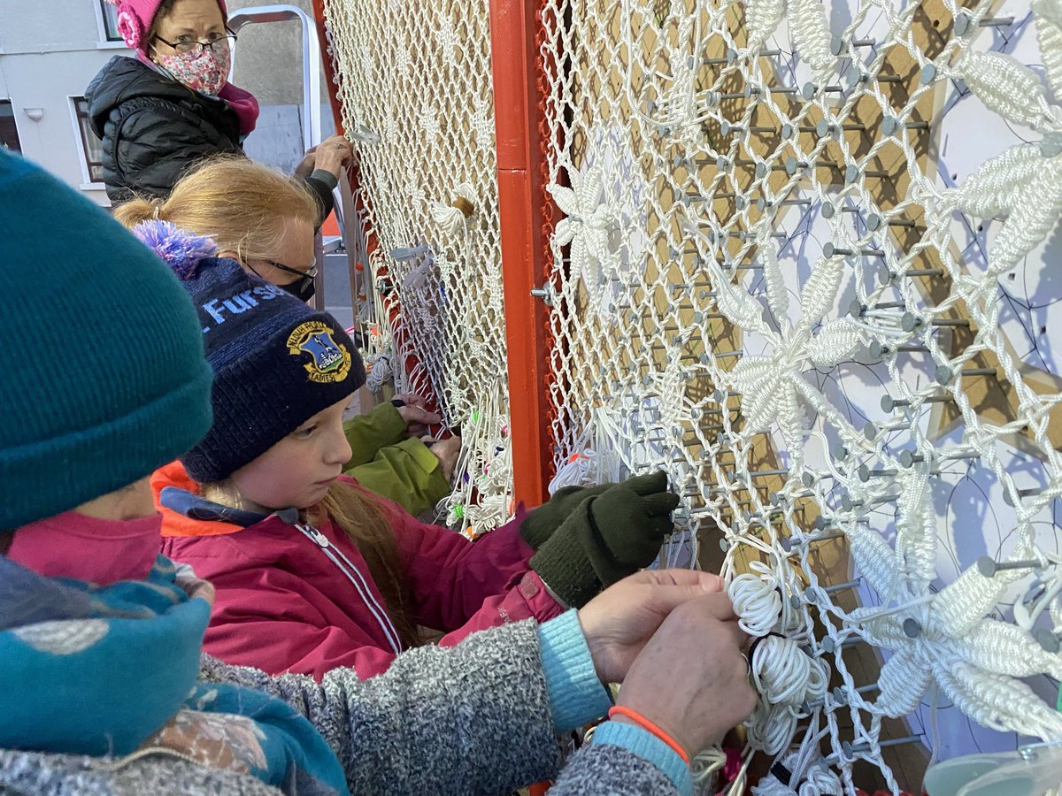 RdeBuitlear's tweet photo. @ruth_mather I would be happy to chat to you about this recently installed permanent public art work #LaceMatrix in bobbin lace and steel. Made in Nov over 10 days @headfordlace & the local community - @eilisnic heads up the #Headfordlaceproject in Co Galway on the west coast of Ireland. https://t.co/CUCVUyBon8