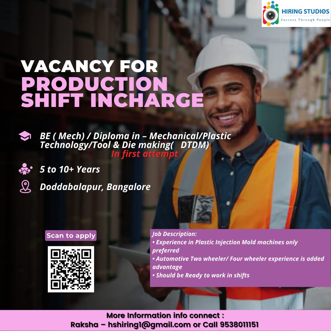 Hiring_studios_'s tweet image. Position for production shift incharge 

For more details contact 
Raksha - Call 9538011151 or hshiring1@gmail.com

Or scan the QR code given in the Ad

#shiftincharge #hiringstudios  #career #jobsearch #hotjobs #recruitment #hiring #jobs