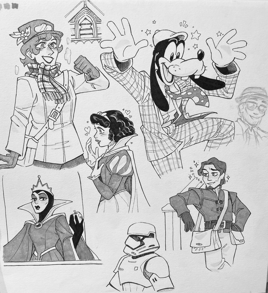 Sketchbook page from my Disney Drawing Day today! I was really happy with everyone came out and had a lot of fun. But DANG it was cold!!! And it even started sprinkling at one point. I'm enjoying the festive atmosphere but I am very ready for that warm sunny weather again. 