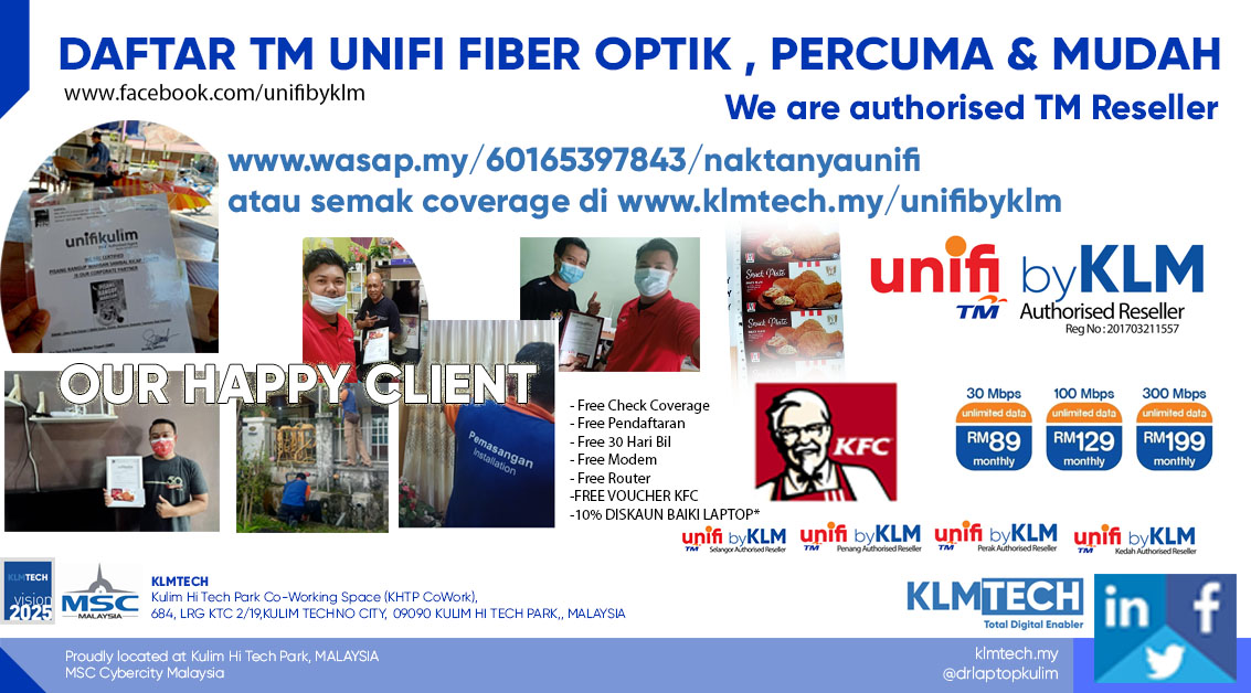 Salam sejahtera 
SEMPENA HARI KELAHIRAN @drlaptopkulim 14/12
KITA BAGI SNACK PLATE KFC VOUCHER BERHARGA RM30!
𝐏𝐀𝐊𝐄𝐉 - 𝐔𝐍𝐈𝐅𝐈 𝐇𝐎𝐓𝐋𝐈𝐍𝐄 𝐌𝐀𝐋𝐀𝐘𝐒𝐈A HOME FIBRE OPTIC
I
wassap  wasap.my/60165397843/na…