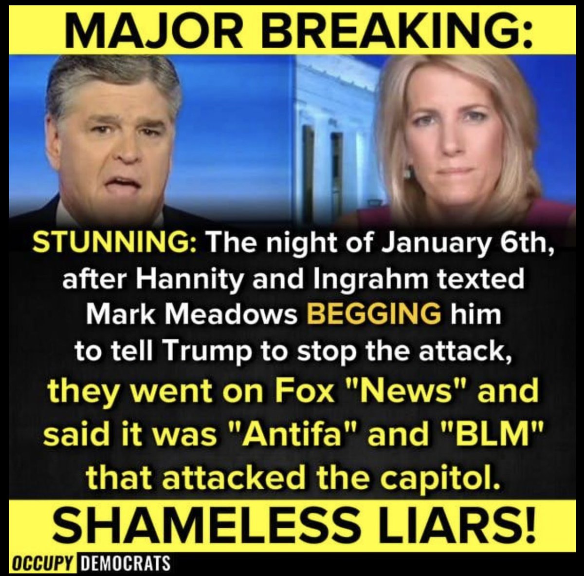 415holgate's tweet photo. So many lies from @Fox.
The leaders of the pack,👇🏾
@IngrahamAngle,
@seanhannity,
@TuckerCarlson. To name a few.
How many of their lies killed others?
#FoxLiesKill https://t.co/fMyogI8sCk