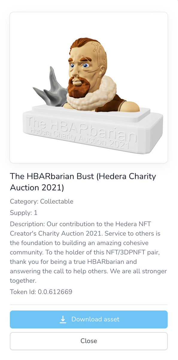 CCreationsNFT's tweet photo. @hedera CryptoCreations is dedicated to creating premier NFT/3DPNFT collections. The physical companion piece will compliment the digital version. Our belief is that being able to actually hold, touch and cherish your NFT, brings a new dimension to digital asset ownership. #HBARbarians https://t.co/bSrFUGC4Kp