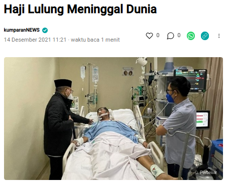 CakD3pp's tweet photo. inna lillahi wa inna ilaihi raji'un
Semoga husnul khotimah 🤲
Lulung meninggal pukul 10.51 WIB, tadi. Lulung menjalani perawatan di RS Harapan Kita sejak awal Desember karena mengalami serangan jantung berulang, patah kateter, dan sempat kritis di ICU
https://t.co/Rf5SxvPYHu https://t.co/JTZfIaSphR