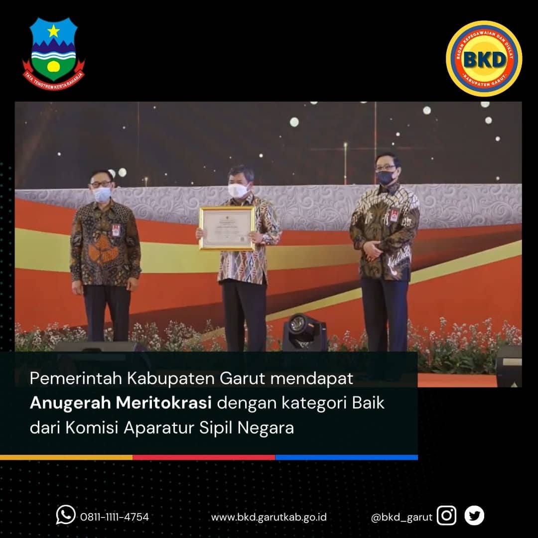 bkd_garut's tweet photo. Selamat siang sobat BKD,

Pada hari ini, Selasa, 07 Desember 2021 Pemerintah Kabupaten Garut menerima penghargaan dalam Anugrah Meritokrasi 2021 dengan kategori baik. https://t.co/Ou37xMhv6j