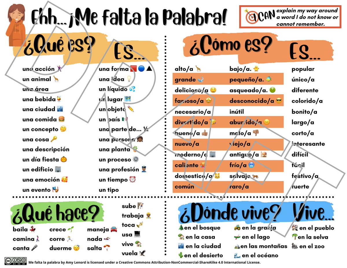 alenord's tweet photo. New Chat Mat!!! Ehh...Me falta la palabra - for those moments when your students don't know or don't remember the word they need in the moment. Support circumlocution with this new resource! https://t.co/MGaCEPfQ7y #langchat #edchat #wlteach #TPT https://t.co/GVVS2qZEzk
