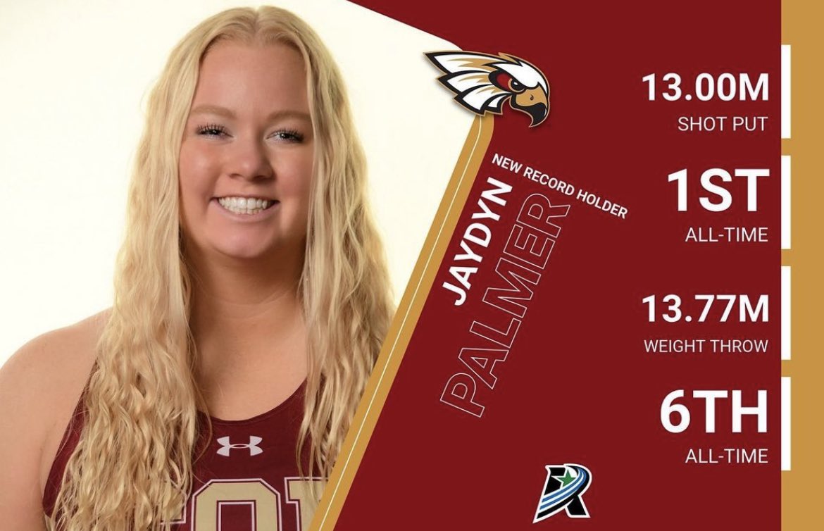 CoeXCTF's tweet photo. 40+ years of women's track &amp; field at Coe and no one has ever thrown further indoors than Jaydyn Palmer. Congrats to Jaydyn on her new school record of 13.00m (42'7.75") in the shot put! https://t.co/gSMKRAeluF