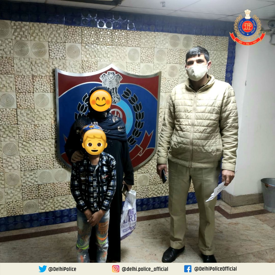 Info about a boy child found alone was received. Police reached &amp; took his safe custody. Child told he was with his mother at some hospital. Nearby hospitals were contacted &amp; it came to light that his mother was searching for him at LNJP hospital. He was safely reunited with her.