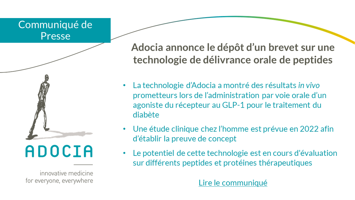 Adocia Biotech (@adocia_biotech) on Twitter photo <a href="/Adocia_Biotech/">Adocia Biotech</a> annonce le dépôt d'un brevet sur une technologie de délivrance orale de peptides.
Découvrez le communiqué de presse : adocia.com/wp-content/upl…
adocia.com <a href="/Adocia_Biotech/">Adocia Biotech</a> annonce le dépôt d'un brevet sur une technologie de délivrance orale de peptides.
Découvrez le communiqué de presse : adocia.com/wp-content/upl…
adocia.com